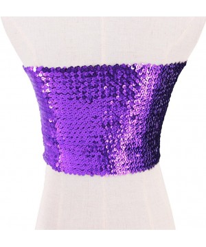 Camisoles & Tanks Women Shiny Sequin Crop Top Strapless Tube Top Bandeau for Rave Club Party - Purple - CO18EMTTX65