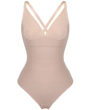 Shapewear Women's Open Bust Tummy Control Shapewear Thong High Waist Ladies Bodysuits - Beige1 - CL195AGUYMH