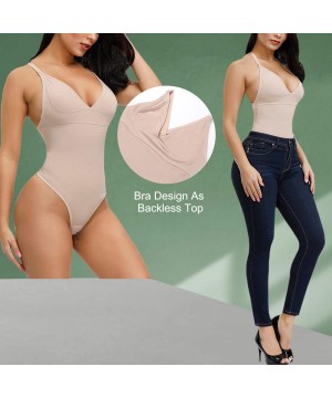 Shapewear Women's Open Bust Tummy Control Shapewear Thong High Waist Ladies Bodysuits - Beige1 - CL195AGUYMH