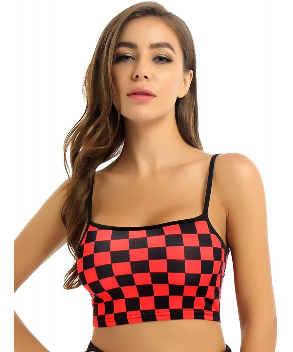 Camisoles & Tanks Women's Strawberry Print Spaghetti Straps Crop Tops Camisole Casual Basic Tank Top Vest - Red - CN19CMMT90K