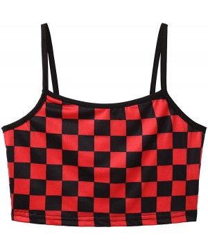 Camisoles & Tanks Women's Strawberry Print Spaghetti Straps Crop Tops Camisole Casual Basic Tank Top Vest - Red - CN19CMMT90K