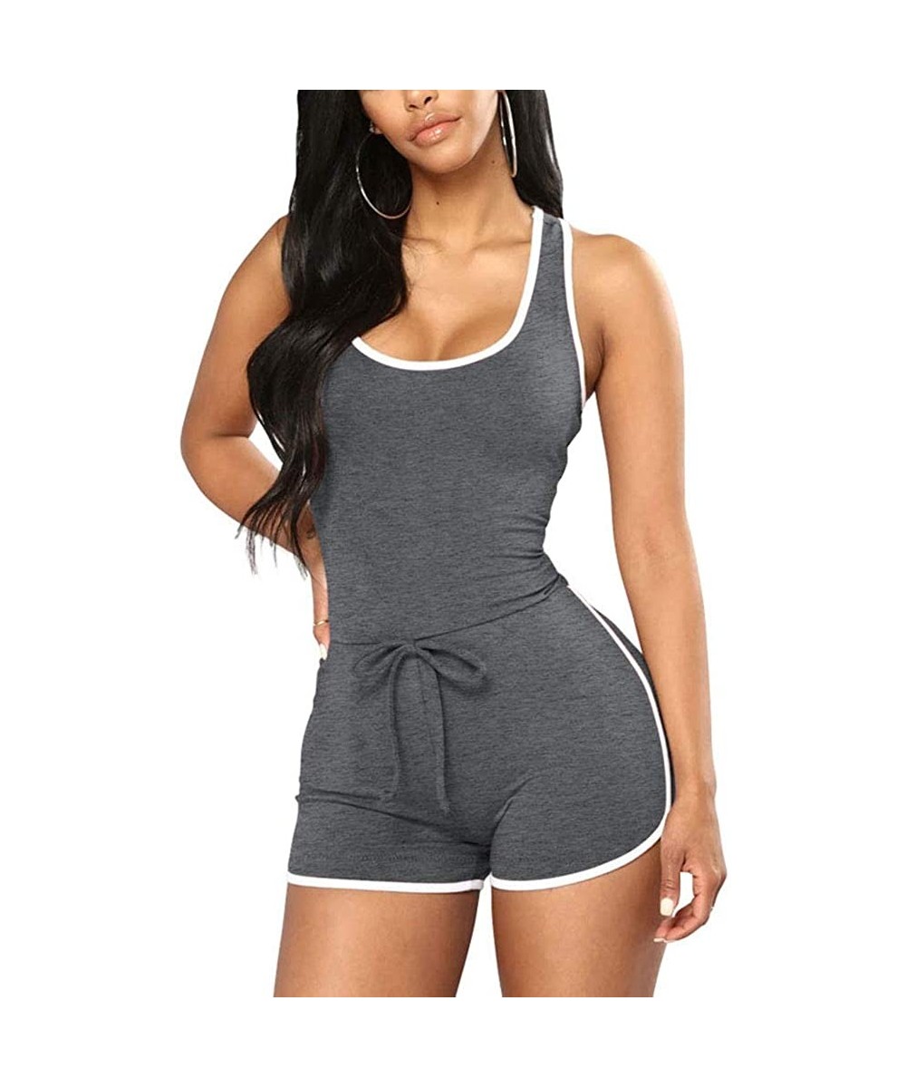 Shapewear Sexy Jumpsuits for Women - One Piece Outfits Bodycon Romper Shorts Bodysuit - Striped Grey - C0199ULAING