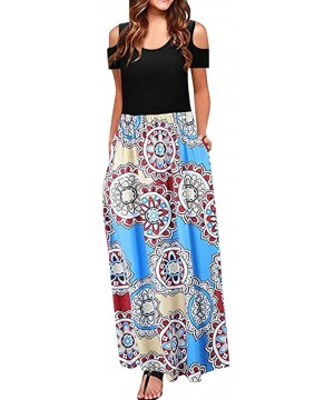 Panties Dresses for Womens- Cold Shoulder Pocket Floral Print Elegant Maxi Short Sleeve Casual - 4958blue - C118QOOXREY