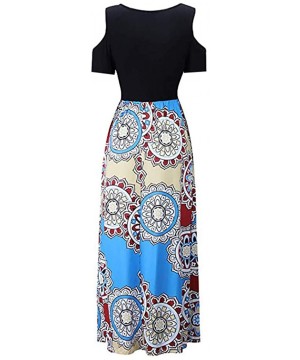 Panties Dresses for Womens- Cold Shoulder Pocket Floral Print Elegant Maxi Short Sleeve Casual - 4958blue - C118QOOXREY