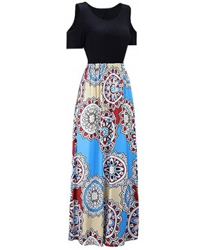 Panties Dresses for Womens- Cold Shoulder Pocket Floral Print Elegant Maxi Short Sleeve Casual - 4958blue - C118QOOXREY