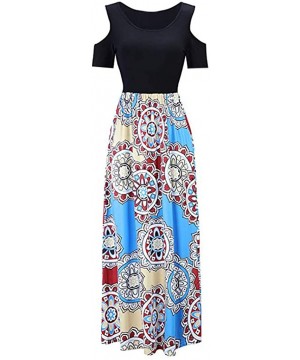 Panties Dresses for Womens- Cold Shoulder Pocket Floral Print Elegant Maxi Short Sleeve Casual - 4958blue - C118QOOXREY