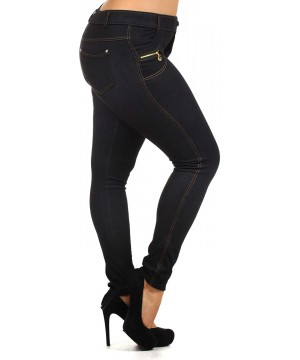 Shapewear Women's Plus Size Cotton Blend Stretchy Jeggings with 5 Pockets - 060 Black - CD18LDR9L6K