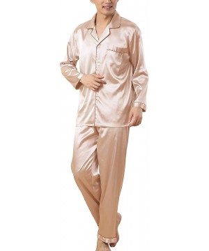 Sleep Sets Men's Women's Couple Silk Satin Pajama Sets 2 Pieces Sleepwear Set Loungewear Pajamas - Men/Long Sleeve cream - CG...