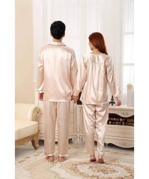 Sleep Sets Men's Women's Couple Silk Satin Pajama Sets 2 Pieces Sleepwear Set Loungewear Pajamas - Men/Long Sleeve cream - CG...