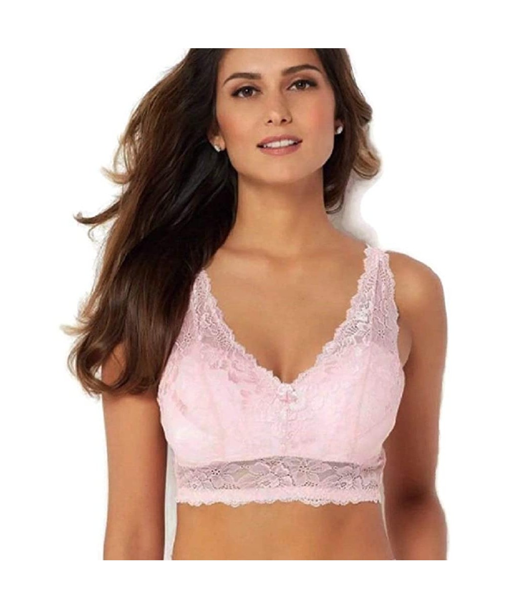 Bras Soft Stretch Lacy Bra with Adjustable Straps and Removable Pads - Pink - CR194RNY55H