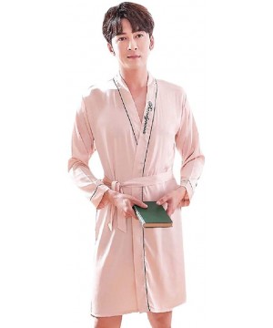 Robes Mens Skinny Comfortable Pure Colour Charmeuse Embroidered Robe - Champagne - CD18T7U4ED9