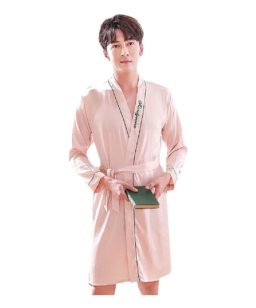 Robes Mens Skinny Comfortable Pure Colour Charmeuse Embroidered Robe - Champagne - CD18T7U4ED9