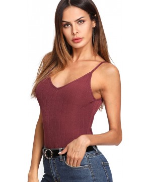 Shapewear Women's Plain Spaghetti Strap V Cut Bodysuit - Burgundy1 - CU18E43HXKW