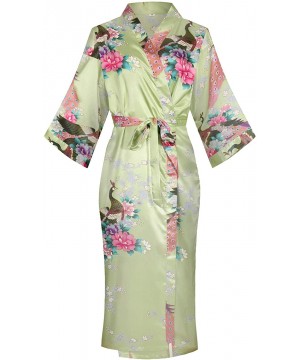 Robes Women's Peacock Floral Lightweight Kimono Robe Bride Bridesmaid Dress Gown - Green - CO199HO0AM8