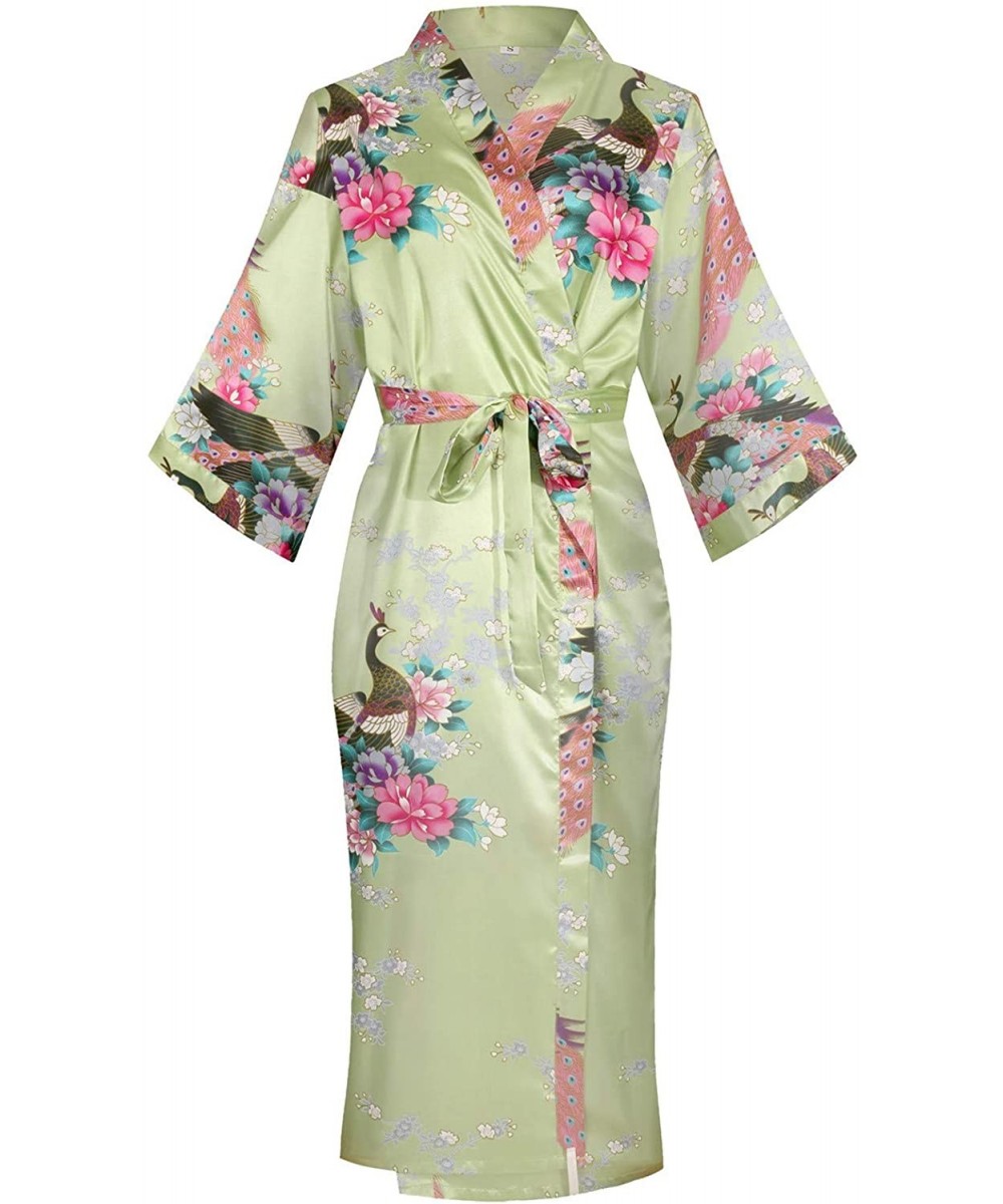 Robes Women's Peacock Floral Lightweight Kimono Robe Bride Bridesmaid Dress Gown - Green - CO199HO0AM8