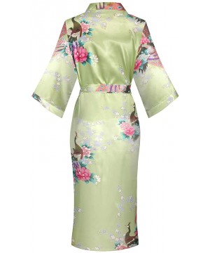 Robes Women's Peacock Floral Lightweight Kimono Robe Bride Bridesmaid Dress Gown - Green - CO199HO0AM8