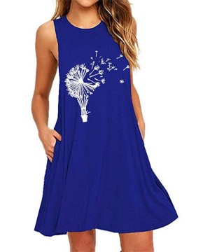 Nightgowns & Sleepshirts Women's Round Neck Dress Daisy Print O-Neck Pocket Printing Sleeveless Casual Nightdress - Blue-21 -...