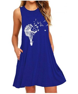 Nightgowns & Sleepshirts Women's Round Neck Dress Daisy Print O-Neck Pocket Printing Sleeveless Casual Nightdress - Blue-21 -...