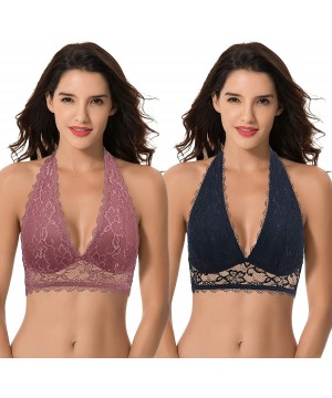 Bras Plunge Bralette with Floral Lace-2pack - Violet-black(2 Pack) - CQ18Q0R0IH2