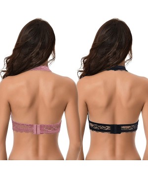 Bras Plunge Bralette with Floral Lace-2pack - Violet-black(2 Pack) - CQ18Q0R0IH2