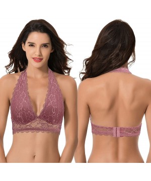 Bras Plunge Bralette with Floral Lace-2pack - Violet-black(2 Pack) - CQ18Q0R0IH2