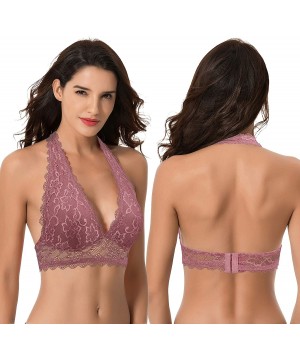 Bras Plunge Bralette with Floral Lace-2pack - Violet-black(2 Pack) - CQ18Q0R0IH2