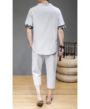 Sleep Sets Men Cotton Linen Plus-Size Short-Sleeve Chinese Style Summer Pajamas - Grey - CI19E4Q4HOR