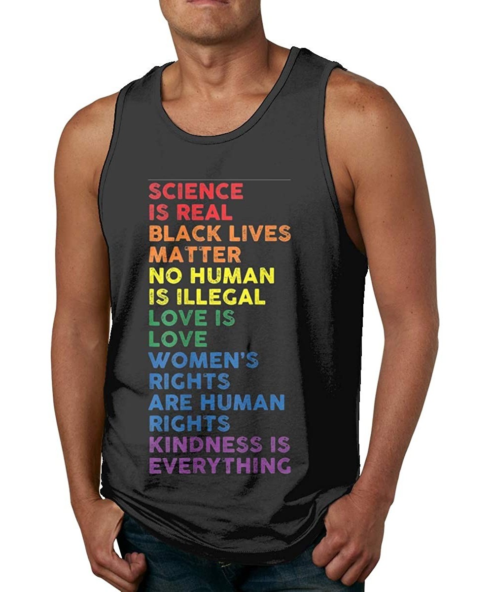 Undershirts Science is Real Bla Ck Lives Matter LGBT Pri De Men's Cotton Undershirts Crew Neck Tank Tops - Black - C919CKXCD52