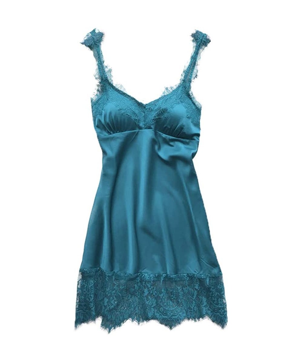 Bras New Women Lace Teddy Lingerie Sexy Deep V One Piece Nightdress Underwear - Blue - CW197ZOLEKT