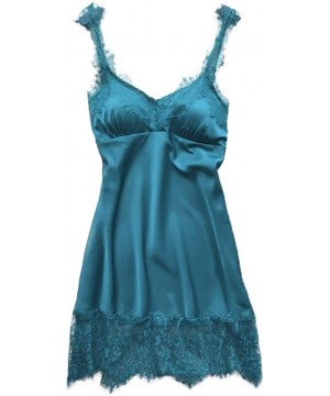 Bras New Women Lace Teddy Lingerie Sexy Deep V One Piece Nightdress Underwear - Blue - CW197ZOLEKT