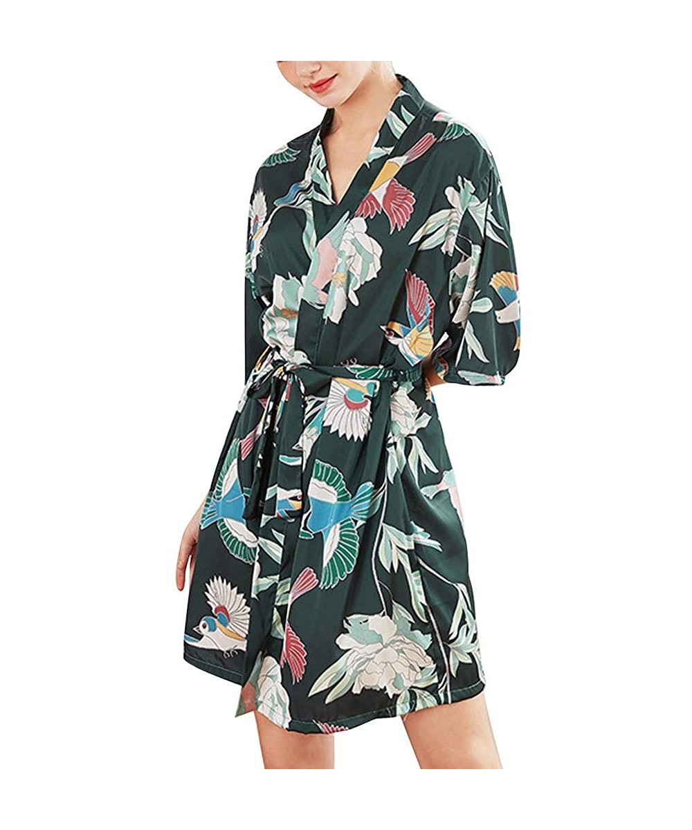 Robes Bride Bridesmaid Wedding Party Bathrobe with Belt Printed Mini Dress Robe Nightgown for Women - Green - CL198HGO2OU