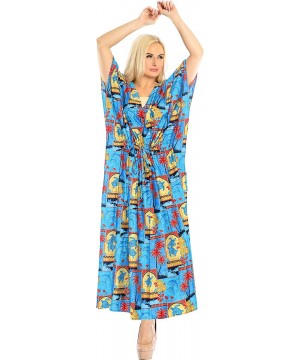 Nightgowns & Sleepshirts Women's Maxi Caftan Evening Gowns Casual Dress Cover Ups Drawstring - Blue_k758 - CE184T6THMH