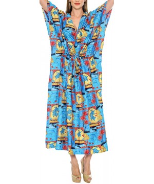 Nightgowns & Sleepshirts Women's Maxi Caftan Evening Gowns Casual Dress Cover Ups Drawstring - Blue_k758 - CE184T6THMH