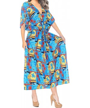 Nightgowns & Sleepshirts Women's Maxi Caftan Evening Gowns Casual Dress Cover Ups Drawstring - Blue_k758 - CE184T6THMH