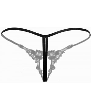 Panties Women Sexy Low Waist Lace Pearls Hollow Out Underwear Lingerie Intimates G-Strings Thongs - Black - CG18S94RKHI