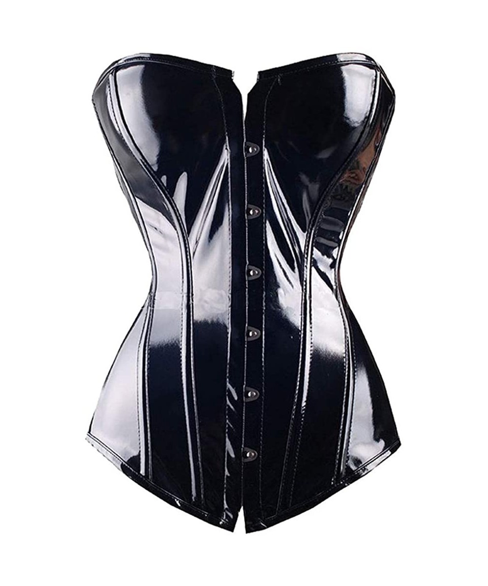 Bustiers & Corsets Women's Sexy Leather Overbust Corset Steampunk Basque Lingerie Top Goth Rock Corset Waist Trainer Korsett ...