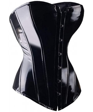 Bustiers & Corsets Women's Sexy Leather Overbust Corset Steampunk Basque Lingerie Top Goth Rock Corset Waist Trainer Korsett ...