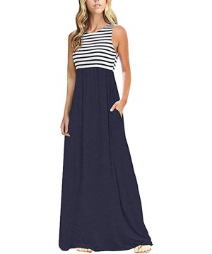 Baby Dolls & Chemises Women's Casual Loose Short Sleeve Floral Maxi Dresses with Pockets - Navy C - CO18T8KOAQ0