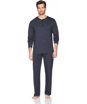 Sleep Sets Men's Long Sleeve Henley Tee and Pant Pajama Set - Uniform Blue - C7187683SC7