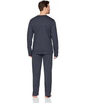 Sleep Sets Men's Long Sleeve Henley Tee and Pant Pajama Set - Uniform Blue - C7187683SC7