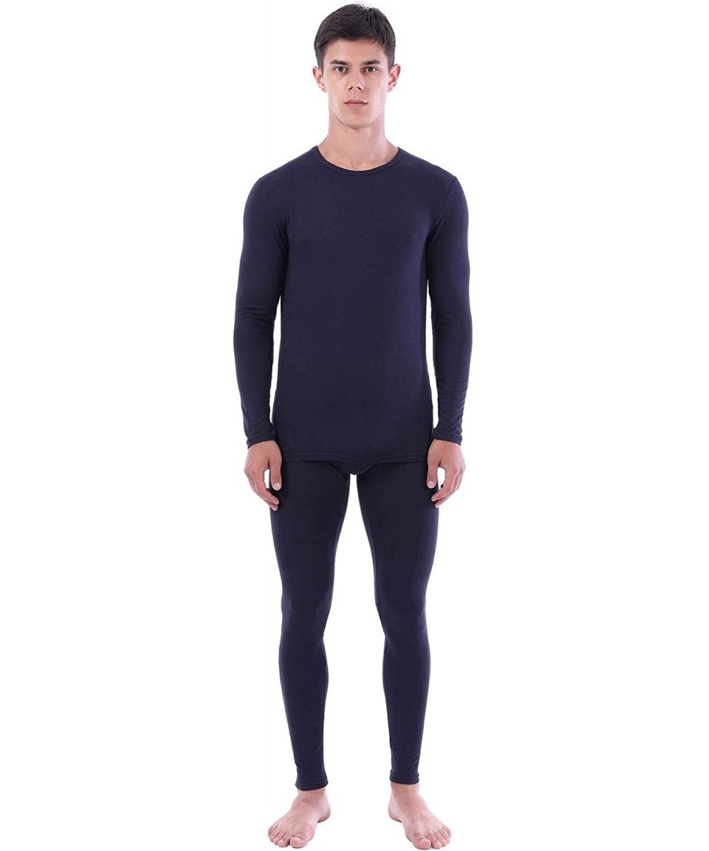 Thermal Underwear Mens Soft Thermal Underwear Lightweight Long Johns Top and Bottoms Set Winter Skiing Base Layer - Navy Blue...