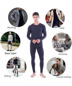 Thermal Underwear Mens Soft Thermal Underwear Lightweight Long Johns Top and Bottoms Set Winter Skiing Base Layer - Navy Blue...