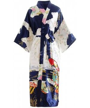 Nightgowns & Sleepshirts Bride Bridesmaid Robes Womens Dressing Gown Kimono Silky Satin Geisha Bridal Party Bathrobe - Blue B...