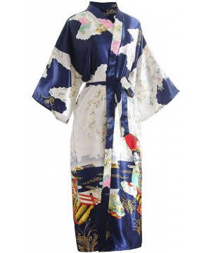 Nightgowns & Sleepshirts Bride Bridesmaid Robes Womens Dressing Gown Kimono Silky Satin Geisha Bridal Party Bathrobe - Blue B...