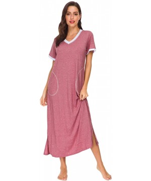 Nightgowns & Sleepshirts Women Sleepwear Nightshirt Short Sleeve Nightgown Full Length Sleep Dress - Red - C118NS37WES