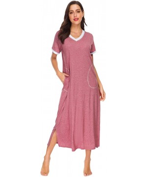 Nightgowns & Sleepshirts Women Sleepwear Nightshirt Short Sleeve Nightgown Full Length Sleep Dress - Red - C118NS37WES