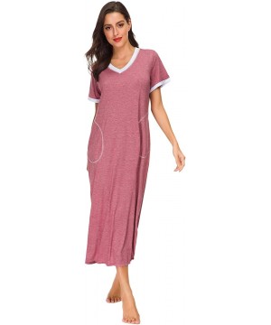 Nightgowns & Sleepshirts Women Sleepwear Nightshirt Short Sleeve Nightgown Full Length Sleep Dress - Red - C118NS37WES