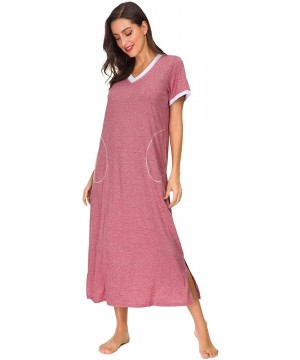 Nightgowns & Sleepshirts Women Sleepwear Nightshirt Short Sleeve Nightgown Full Length Sleep Dress - Red - C118NS37WES