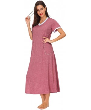 Nightgowns & Sleepshirts Women Sleepwear Nightshirt Short Sleeve Nightgown Full Length Sleep Dress - Red - C118NS37WES