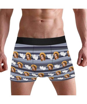 Briefs Custom Boxers for Men Men's Boxers Photo on Underwear Shorts White Hearts with Full Grey Stripes - Type6 - C219DIDECSC